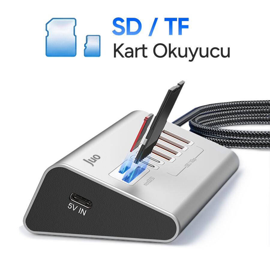 Juo JH432 Type-C ve USB-A 8 Portlu 4*USB-A 2*Type-C 10Gbps USB Hub Çoklayıcı SD/MicroSD Kart Okuyucu Dönüştürücü Hub - 4
