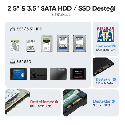 Juo JHD32 USB 3.0 Çift Yuvalı 2.5" ve 3.5" inç SATA HDD SSD Offline Clone Docking Station Klon Fonksiyonlu Disk İstasyonu - 5