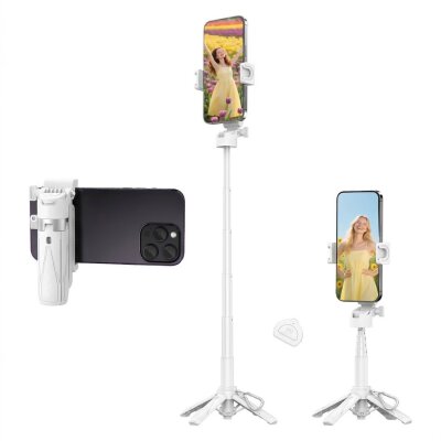 Juo JST20 Kumandalı Mini Tripod Monopod Selfie Çubuğu Android iPhone Uyumlu Beyaz