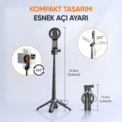 Juo JST20 Kumandalı Mini Tripod Monopod Selfie Çubuğu Android iPhone Uyumlu Beyaz - 4