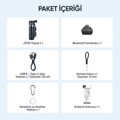 Juo JST20 Kumandalı Mini Tripod Monopod Selfie Çubuğu Android iPhone Uyumlu Beyaz - 10