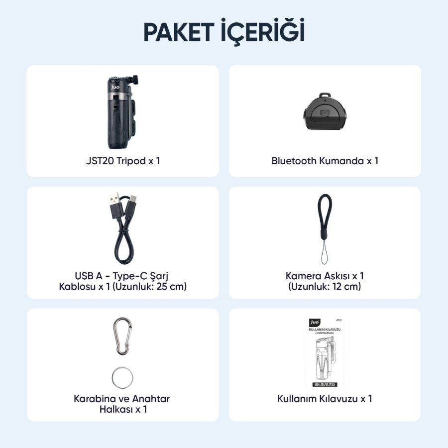 Juo JST20 Kumandalı Mini Tripod Monopod Selfie Çubuğu Android iPhone Uyumlu Beyaz - 10