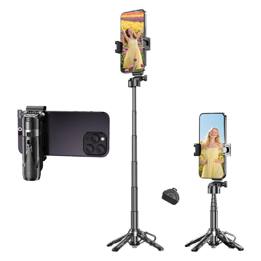 Juo JST20 Kumandalı Mini Tripod Monopod Selfie Çubuğu Android iPhone Uyumlu Siyah - 1