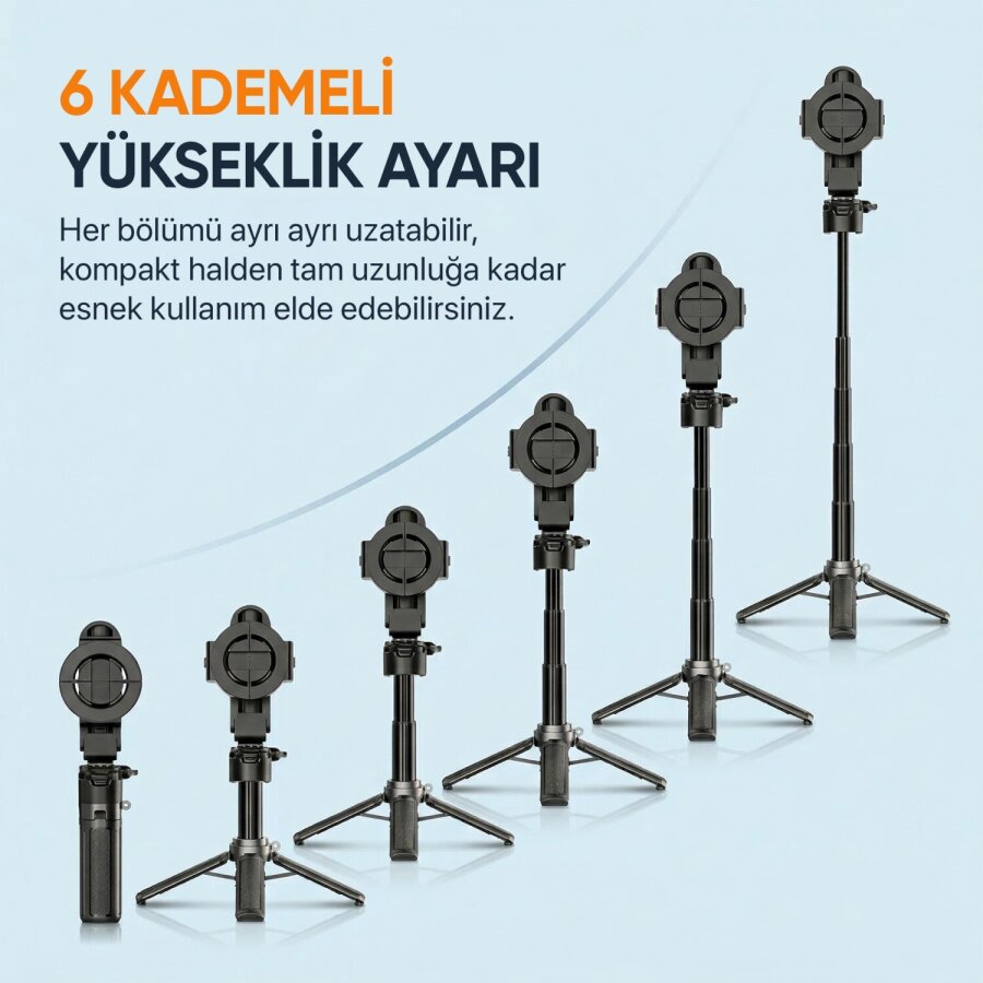 Juo JST20 Kumandalı Mini Tripod Monopod Selfie Çubuğu Android iPhone Uyumlu Siyah - 5
