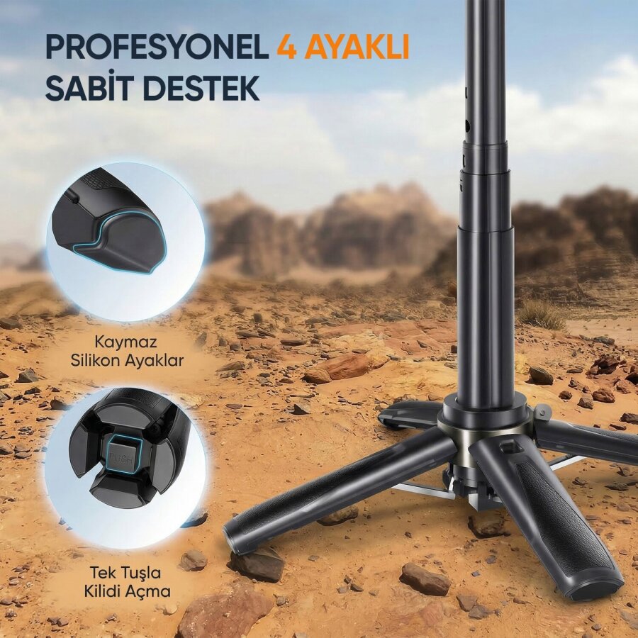 Juo JST20 Kumandalı Mini Tripod Monopod Selfie Çubuğu Android iPhone Uyumlu Siyah - 7