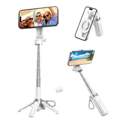 Juo JST30 Magsafe Manyetik Kumandalı Tripod Monopod Selfie Çubuğu Android iPhone Uyumlu Beyaz