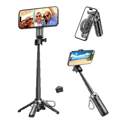 Juo JST30 Magsafe Manyetik Kumandalı Tripod Monopod Selfie Çubuğu Android iPhone Uyumlu Siyah
