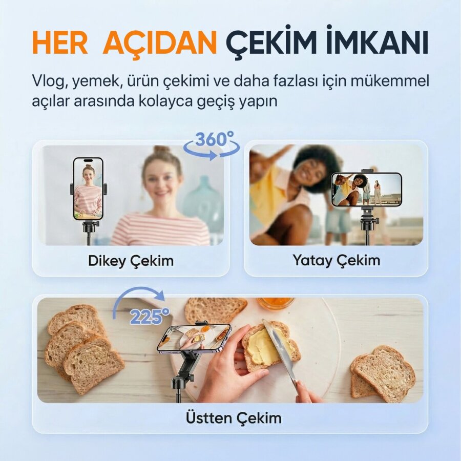 Juo JST30 Magsafe Manyetik Kumandalı Tripod Monopod Selfie Çubuğu Android iPhone Uyumlu Siyah - 7