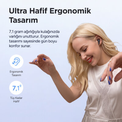 Juo JT2 Bluetooth 6.0 TWS Kablosuz Kulak İçi Kulaklık 4 Mikrofonlu ANC ENC Gürültü Engelleme 13mm Sürücü Beyaz - 6