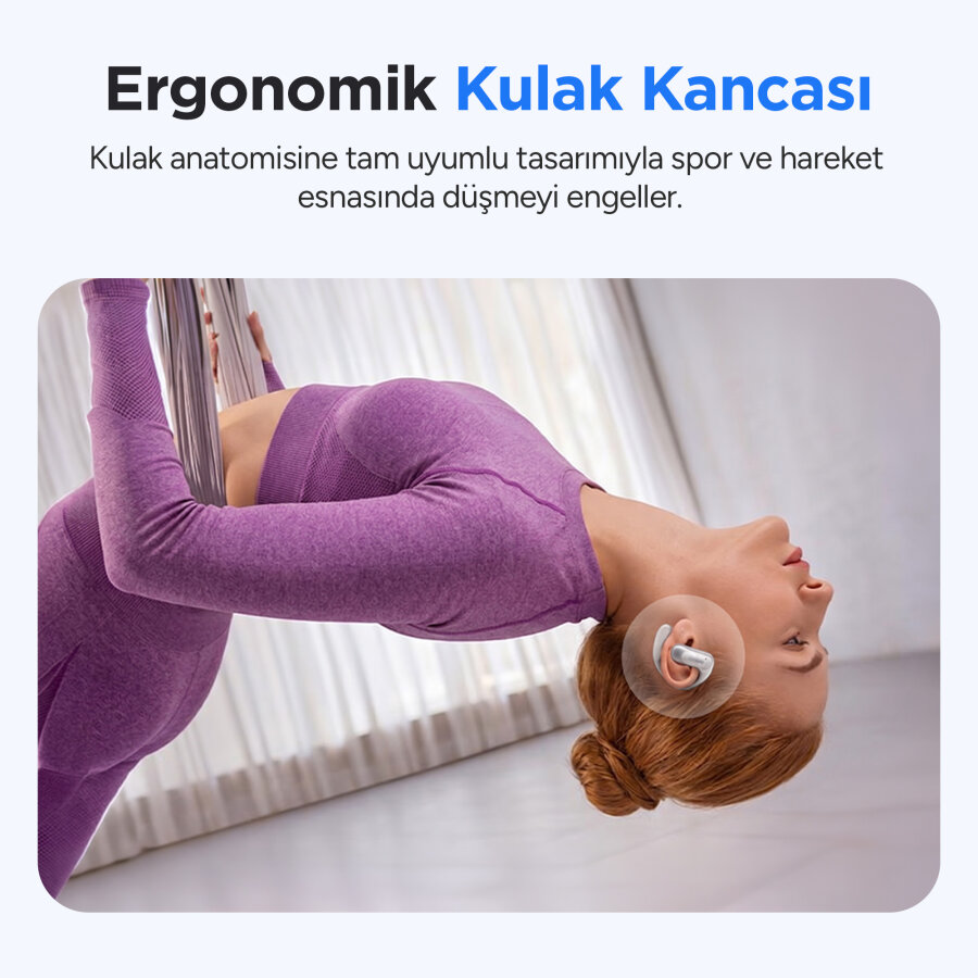 Juo JT3 Bluetooth 6.0 Open Ear OWS Kablosuz Bluetooth Kulaklık 14.2mm Sürücü Kulak Kancalı Açık Spor Kulaklığı 90 saat Pil Ömrü Beyaz - 6