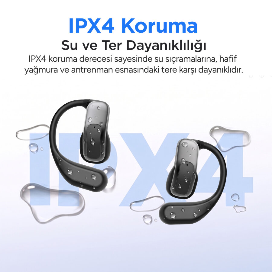 Juo JT3 Bluetooth 6.0 Open Ear OWS Kablosuz Bluetooth Kulaklık 14.2mm Sürücü Kulak Kancalı Açık Spor Kulaklığı 90 saat Pil Ömrü Siyah - 7