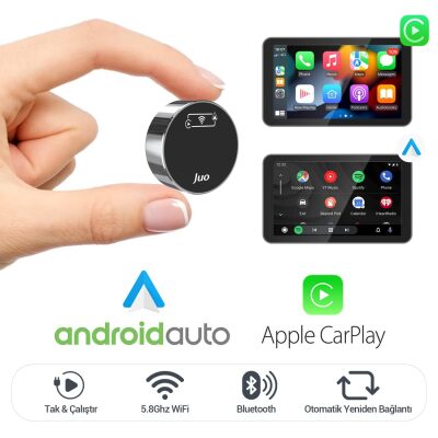 Juo Kablosuz CarPlay Android Auto Kabloludan Kablosuza Çevirici USB ve Type-C Adaptör - 1