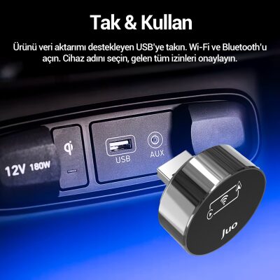 Juo Kablosuz CarPlay Android Auto Kabloludan Kablosuza Çevirici USB ve Type-C Adaptör - 4