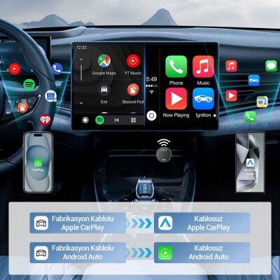 Juo Kablosuz CarPlay Android Auto Kabloludan Kablosuza Çevirici USB ve Type-C Adaptör - 5