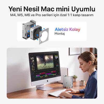 Juo Mac Mini M6, M5 Pro, M4 için Dock Station NVMe SSD Kutusu USB Çoklayıcı Hub 10Gbps 4K 60Hz HDMI SD/TF 4.0 Kart Okuyucu 100W PD Alüminyum Stand - 4