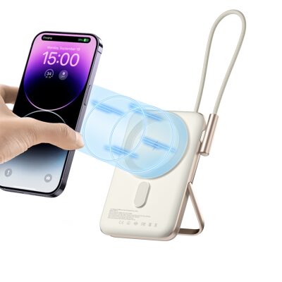 Juo Magsafe Powerbank 10000 mAh Standlı 20W Dahili Type-C Kablolu Taşınabilir Hızlı Şarj Cihazı Beyaz - 3