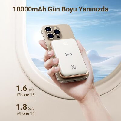 Juo Magsafe Powerbank 10000 mAh Standlı 20W Dahili Type-C Kablolu Taşınabilir Hızlı Şarj Cihazı Beyaz - 4