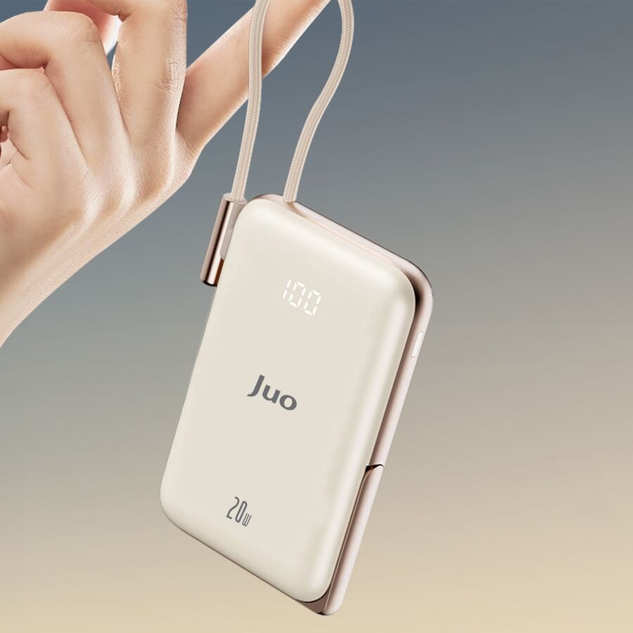 Juo Magsafe Powerbank 10000 mAh Standlı 20W Dahili Type-C Kablolu Taşınabilir Hızlı Şarj Cihazı Beyaz - 6