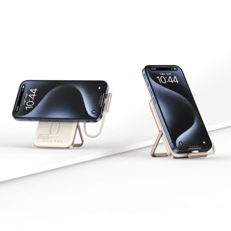 Juo Magsafe Powerbank 10000 mAh Standlı 20W Dahili Type-C Kablolu Taşınabilir Hızlı Şarj Cihazı Beyaz - 7