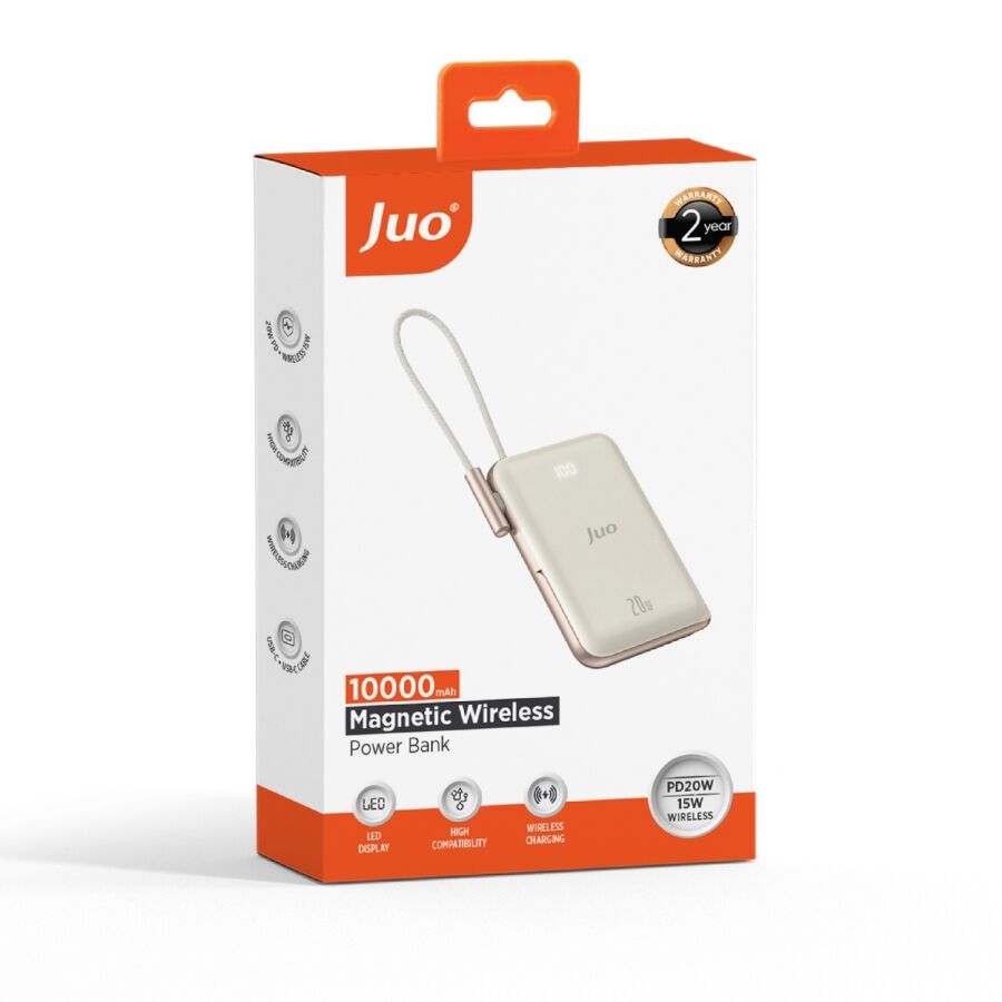 Juo Magsafe Powerbank 10000 mAh Standlı 20W Dahili Type-C Kablolu Taşınabilir Hızlı Şarj Cihazı Beyaz - 9