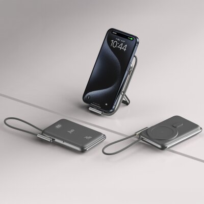 Juo Magsafe Powerbank 10000 mAh Standlı 20W Dahili Type-C Kablolu Taşınabilir Hızlı Şarj Cihazı Siyah - 3
