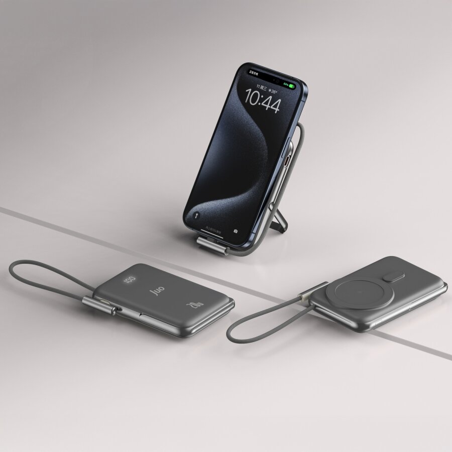 Juo Magsafe Powerbank 10000 mAh Standlı 20W Dahili Type-C Kablolu Taşınabilir Hızlı Şarj Cihazı Siyah - 3