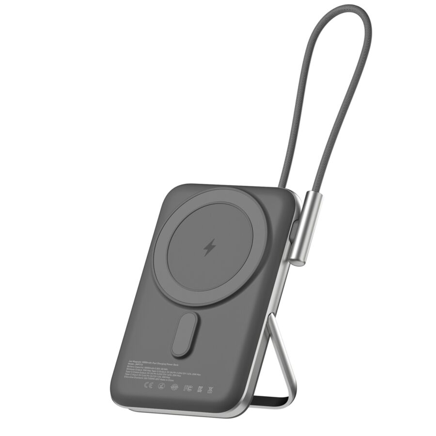 Juo Magsafe Powerbank 10000 mAh Standlı 20W Dahili Type-C Kablolu Taşınabilir Hızlı Şarj Cihazı Siyah - 1