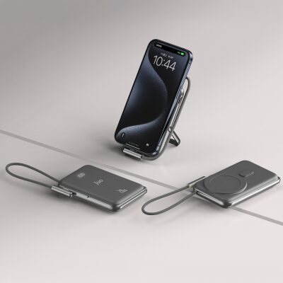 Juo Magsafe Powerbank 10000 mAh Standlı 20W Dahili Type-C Kablolu Taşınabilir Hızlı Şarj Cihazı Siyah - 3