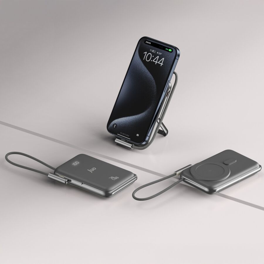 Juo Magsafe Powerbank 10000 mAh Standlı 20W Dahili Type-C Kablolu Taşınabilir Hızlı Şarj Cihazı Siyah - 3