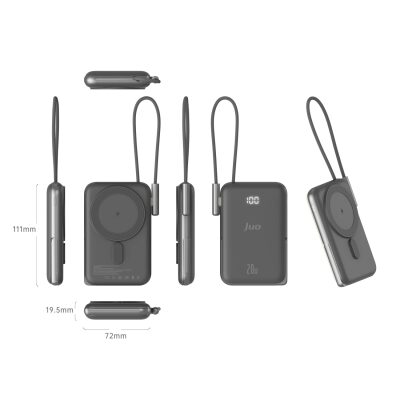 Juo Magsafe Powerbank 10000 mAh Standlı 20W Dahili Type-C Kablolu Taşınabilir Hızlı Şarj Cihazı Siyah - 7