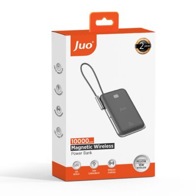 Juo Magsafe Powerbank 10000 mAh Standlı 20W Dahili Type-C Kablolu Taşınabilir Hızlı Şarj Cihazı Siyah - 8