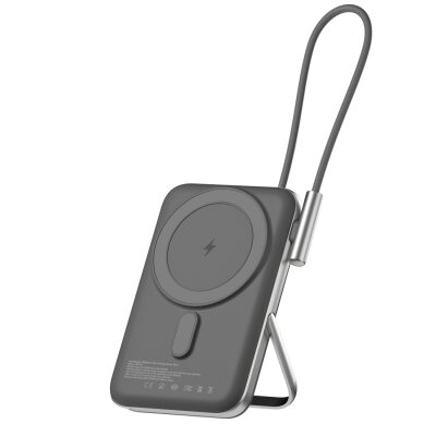 Juo Magsafe Powerbank 10000 mAh Standlı 20W Dahili Type-C Kablolu Taşınabilir Hızlı Şarj Cihazı Siyah