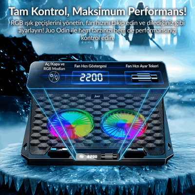 Juo Odin RGB Işıklı Gaming 2200RPM Çift Fan LED Display Laptop Notebook Soğutucu Stand - 3
