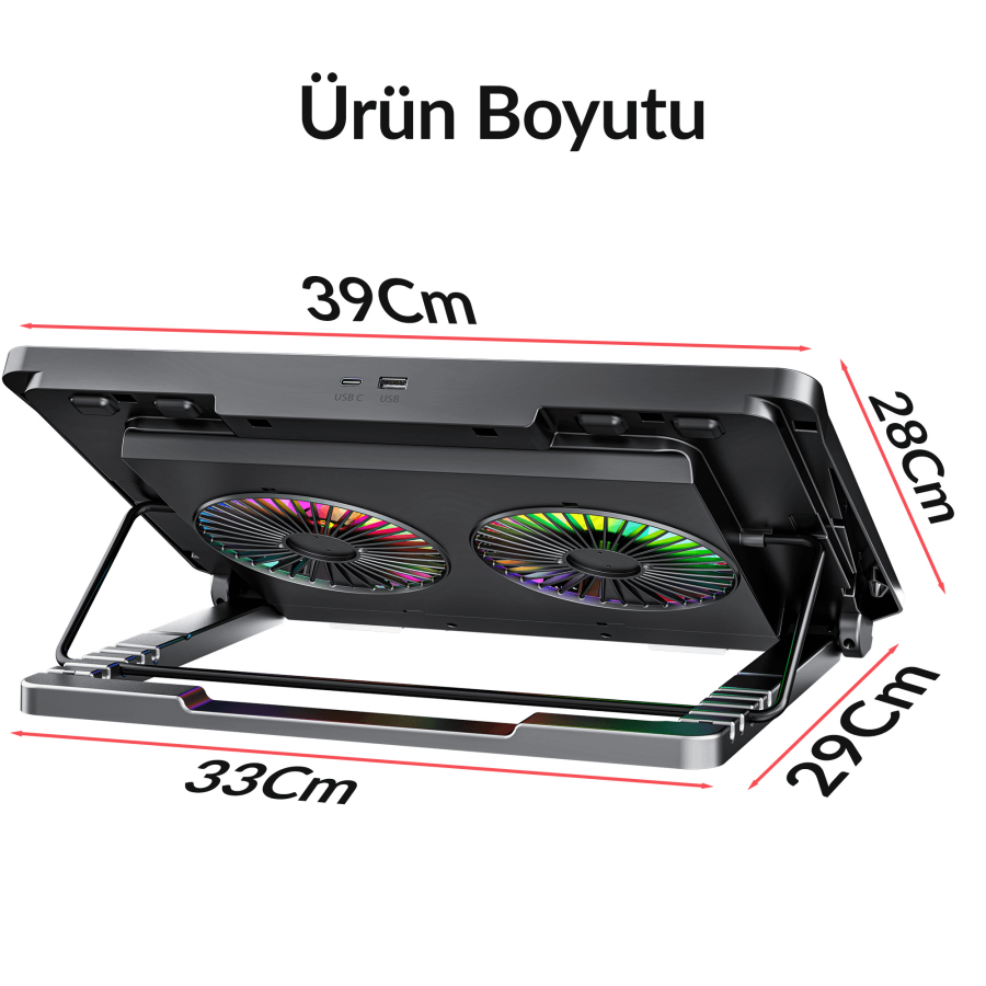 Juo Odin RGB Işıklı Gaming 2200RPM Çift Fan LED Display Laptop Notebook Soğutucu Stand - 9