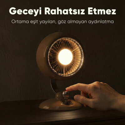 Juo Q3 Şarjlı Masaüstü Fan LED Işıklı Taşınabilir Mini Vantilatör 3 Kademeli Retro Bej - 7
