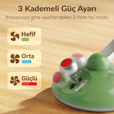 Juo Q3 Şarjlı Masaüstü Fan LED Işıklı Taşınabilir Mini Vantilatör 3 Kademeli Retro Kırmızı - 3