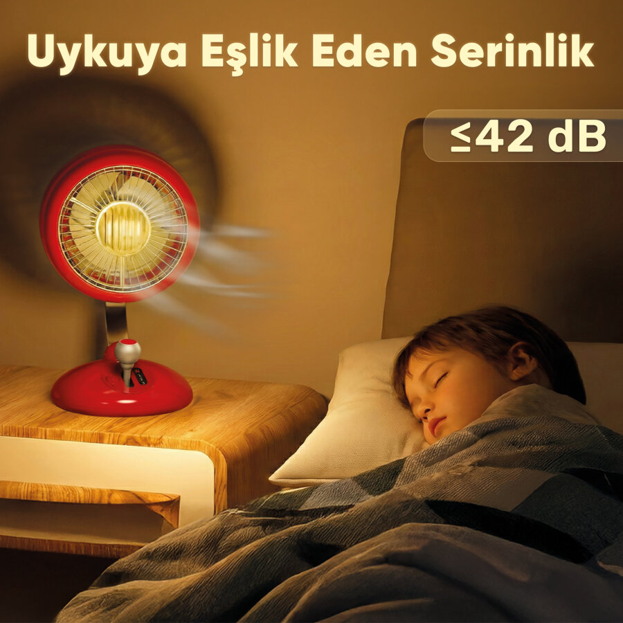 Juo Q3 Şarjlı Masaüstü Fan LED Işıklı Taşınabilir Mini Vantilatör 3 Kademeli Retro Kırmızı - 4