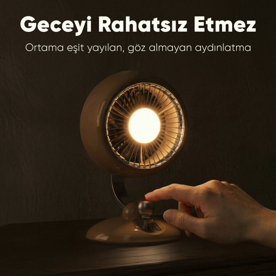 Juo Q3 Şarjlı Masaüstü Fan LED Işıklı Taşınabilir Mini Vantilatör 3 Kademeli Retro Sarı - 7