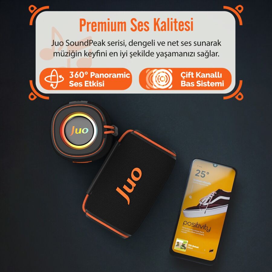 Juo SoundPeak Flex 10W RGB Bluetooth Hoparlör Kablosuz Taşınabilir Speaker - 9