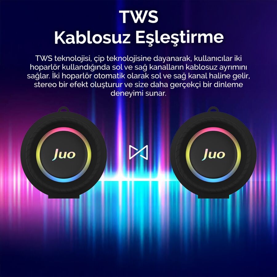 Juo SoundPeak Force 60W RGB Bluetooth Hoparlör Kablosuz Taşınabilir Speaker - 12