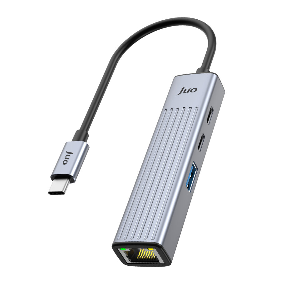 Juo Type-C 4 Portlu 1x USB-A 1x Type-C RJ45 Gigabit Ethernet 100W PD Şarj Girişi Çoklayıcı Dönüştürücü Hub - 1