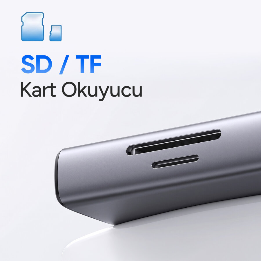 Juo Type-C 7 Portlu 4K 60Hz HDMI SD MicroSD Kart Okuyucu 100W PD Type-C ve 2*USB 3.2 Çoklayıcı Hub Dönüştürücü - 4