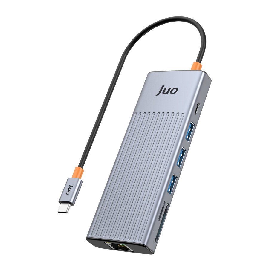 Juo Type-C 9 Portlu 4K 60Hz HDMI Gigabit Ethernet Dönüştürücü SD MicroSD Kart Okuyucu 100W PD 3*USB 3.2 Çoklayıcı Hub - 1