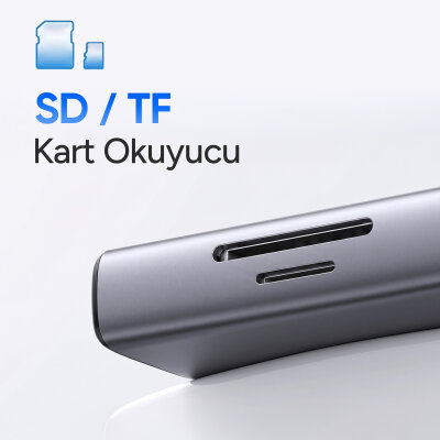 Juo Type-C 9 Portlu 4K 60Hz HDMI Gigabit Ethernet Dönüştürücü SD MicroSD Kart Okuyucu 100W PD 3*USB 3.2 Çoklayıcı Hub - 5