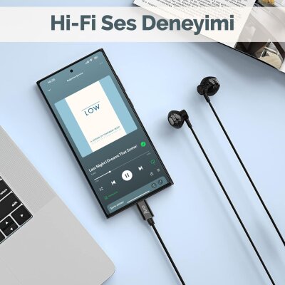 Juo Type-C Mikrofonlu Kablolu Kulak İçi Kulaklık Metal DAC Çip Destekli ENC Gürültü Engelleme - 5