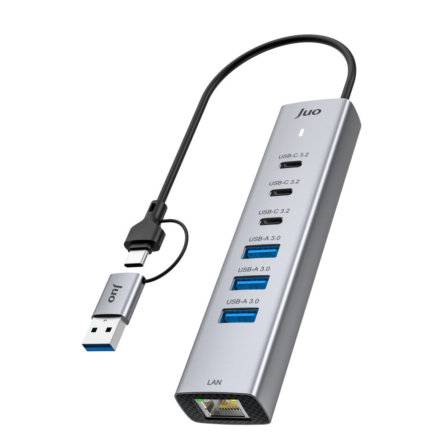 Juo Type-C ve USB-A 7 Portlu 3*USB-A 3*Type-C Gigabit Ethernet Dönüştürücü USB Çoklayıcı Hub - 1