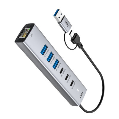 Juo Type-C ve USB-A 7 Portlu 3*USB-A 3*Type-C Gigabit Ethernet Dönüştürücü USB Çoklayıcı Hub - 7