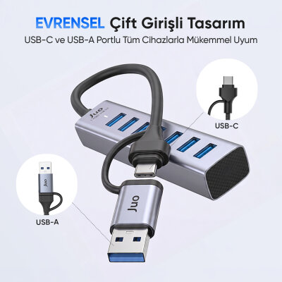 Juo Type-C ve USB-A 7 Portlu 7*USB 3.0 5Gbps USB Hub Çoklayıcı Dönüştürücü - 4
