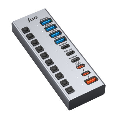 Juo USB-A 10 Portlu Anahtarlı 5*USB-A 5*Type-C 5Gbps PD Hızlı Şarj Destekli USB 3.1 Çoklayıcı Dönüştürücü Hub