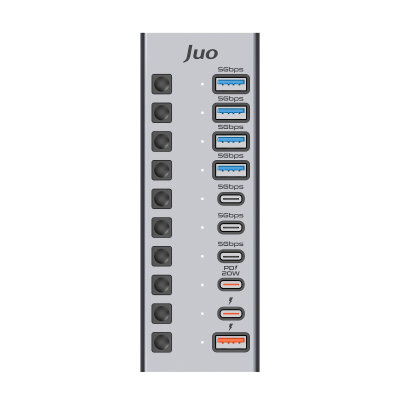 Juo USB-A 10 Portlu Anahtarlı 5*USB-A 5*Type-C 5Gbps PD Hızlı Şarj Destekli USB 3.1 Çoklayıcı Dönüştürücü Hub - 8
